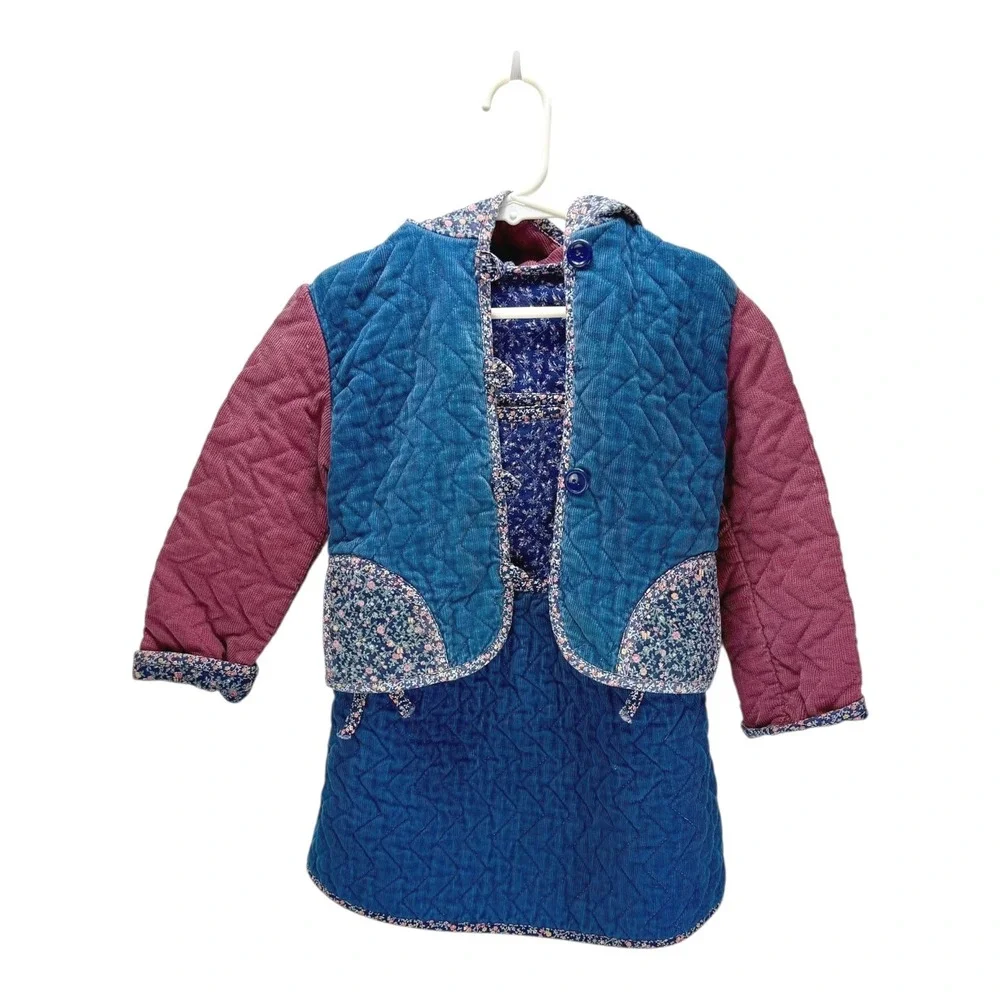 Lucky U Quilted Hooded Jacket & Dress Set EST Size 12M Floral Cottagecore (flaw)
